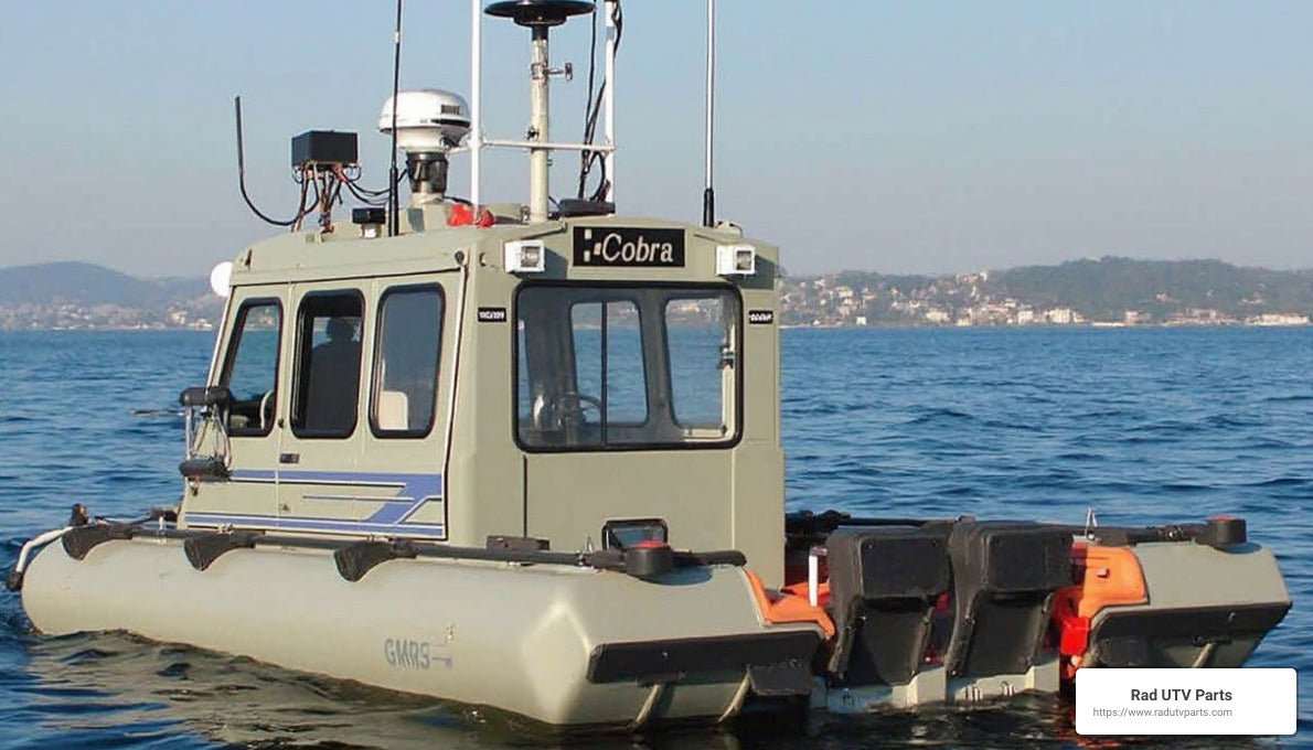 Cobra GMRS Floating Radio boat with rugged design on the water for outdoor communication
