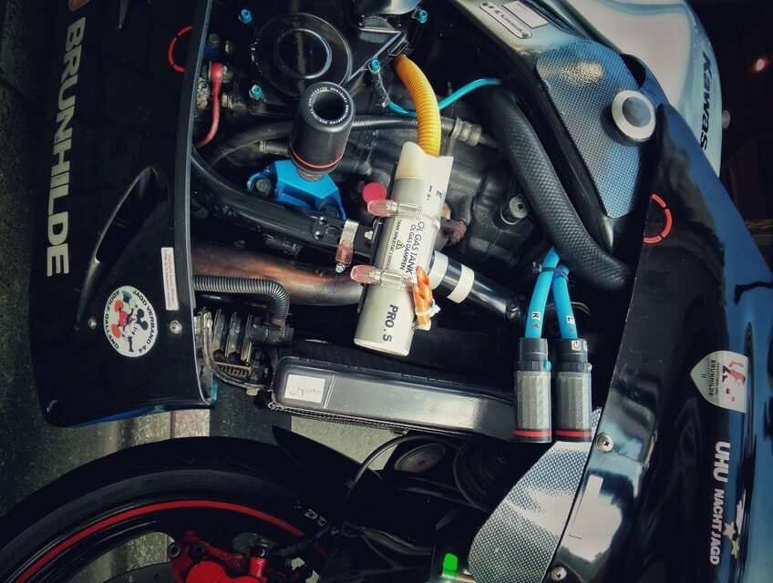 Close-up of UTV engine showcasing various UTV parts and components