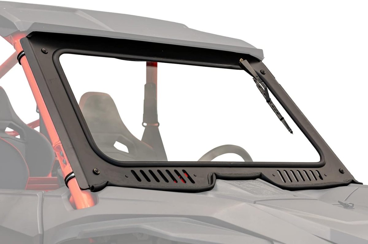 Honda Talon windshield with black frame and windshield wiper installed on off-road vehicle