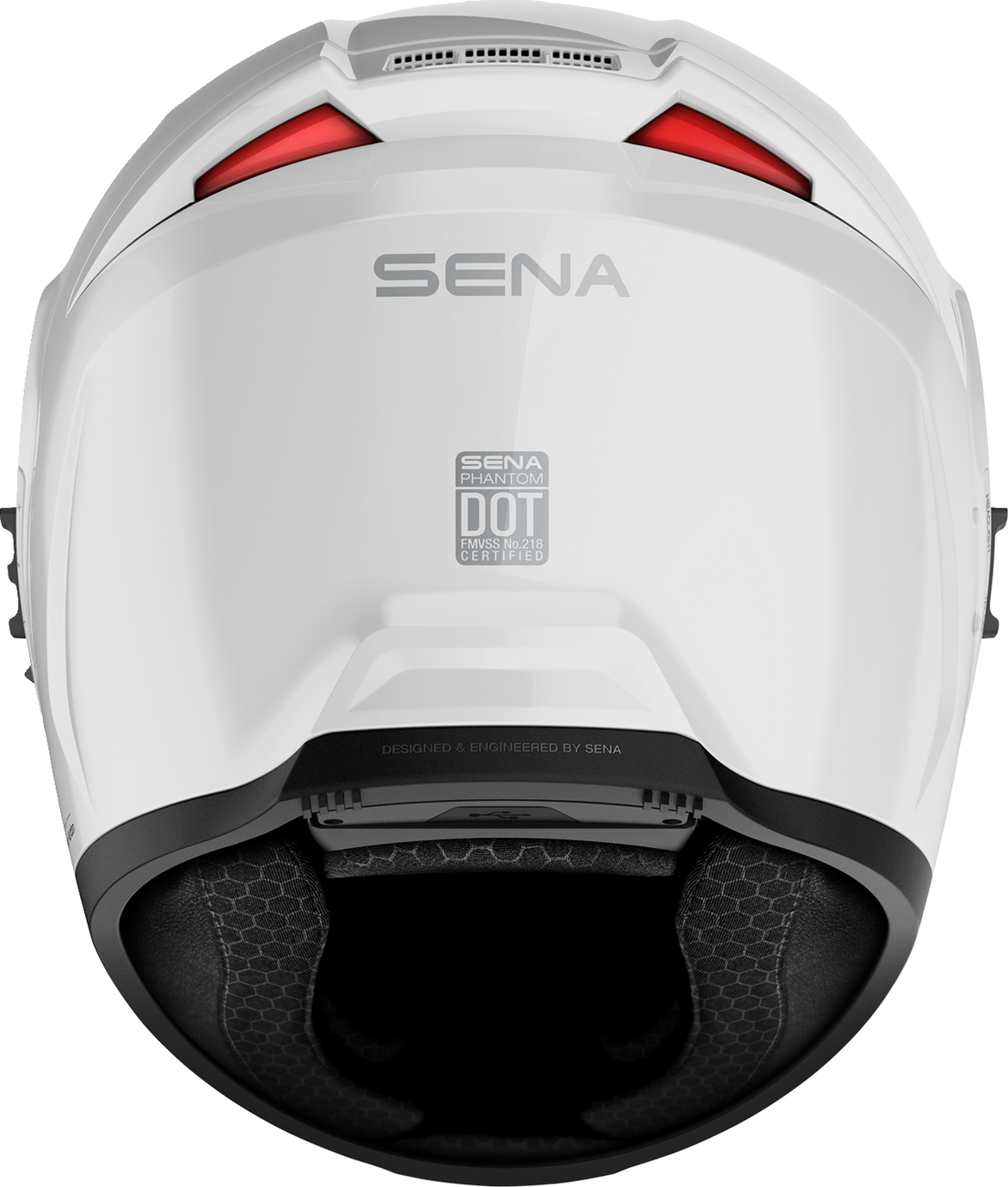 Sena Phantom full-face helmet in Gloss White β back view