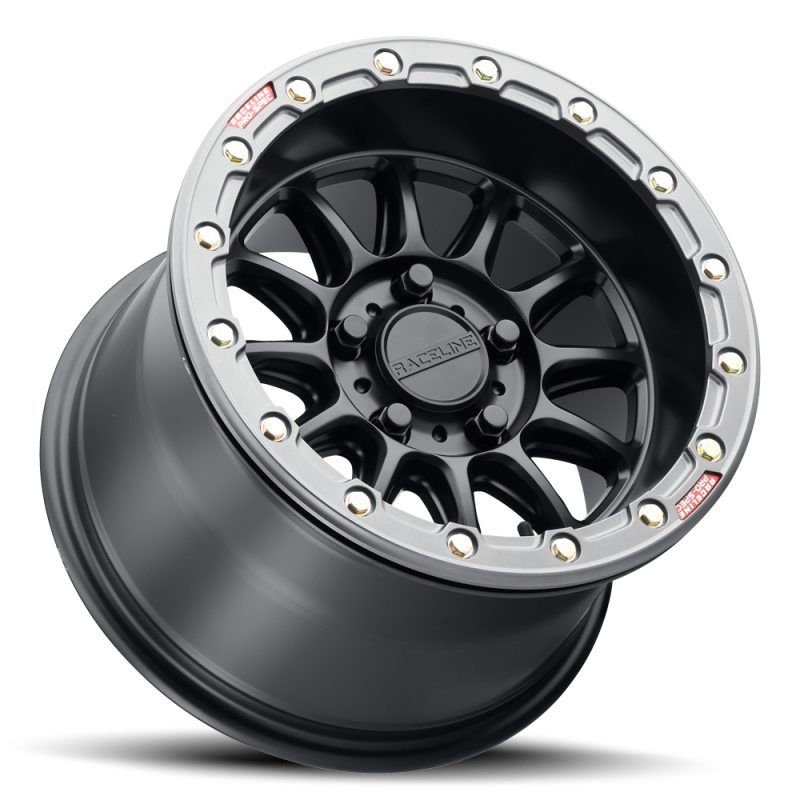 Raceline Alpha 17x7 UTV Beadlock Wheel – 4x156 Black / Gunmetal Ring – detail view