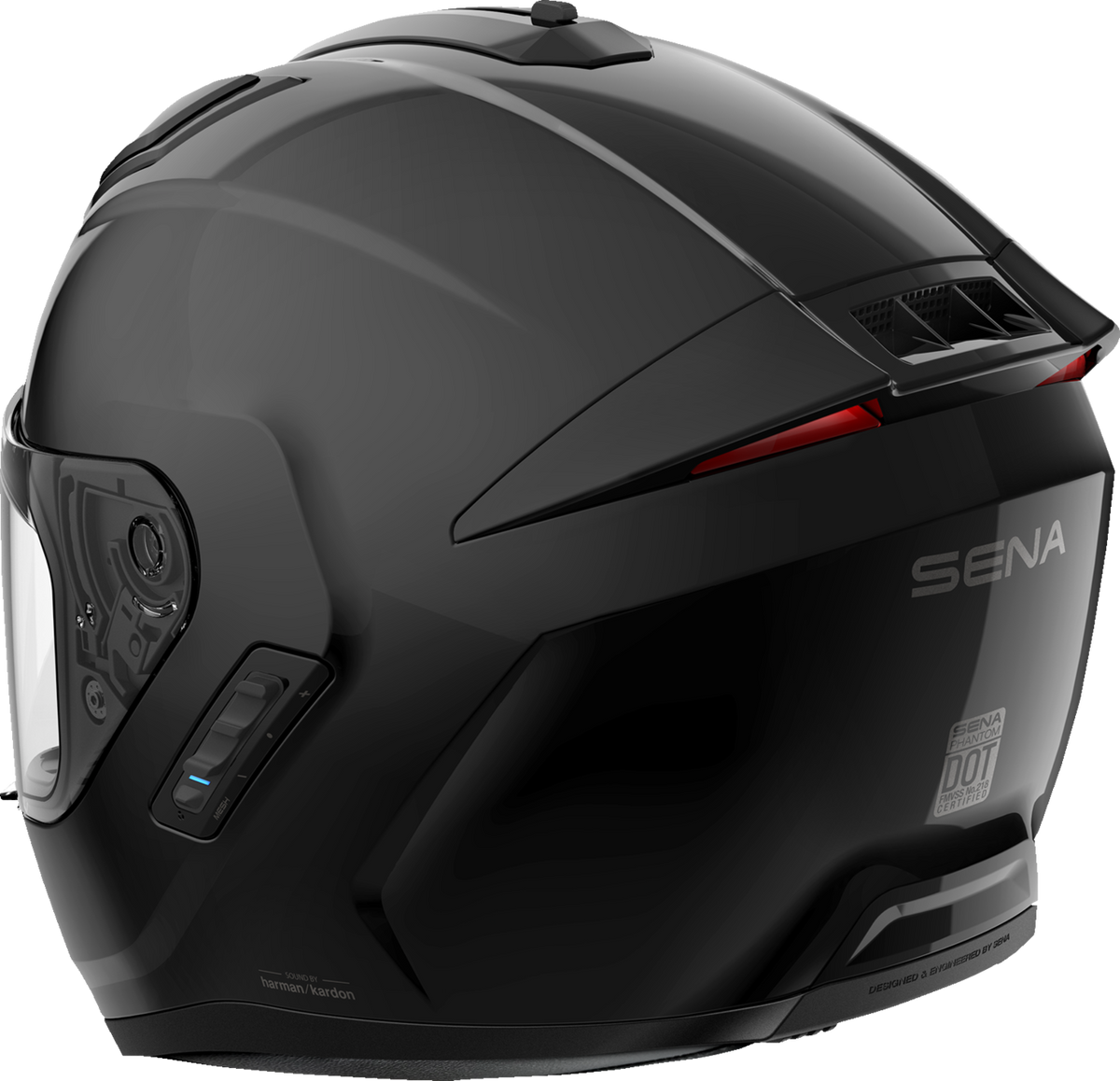 Sena Phantom full-face helmet in Matte Black β 3/4 left view