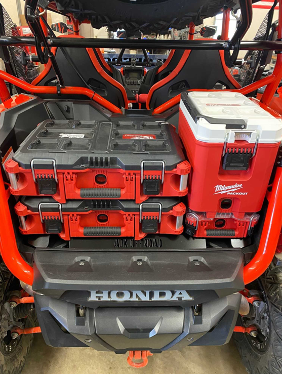 Honda Talon Milwaukee Packout Mount 1.5 — Honda Talon Milwaukee Packout Mount 1.5 by AJK Offroad installed with three kits and a cooler