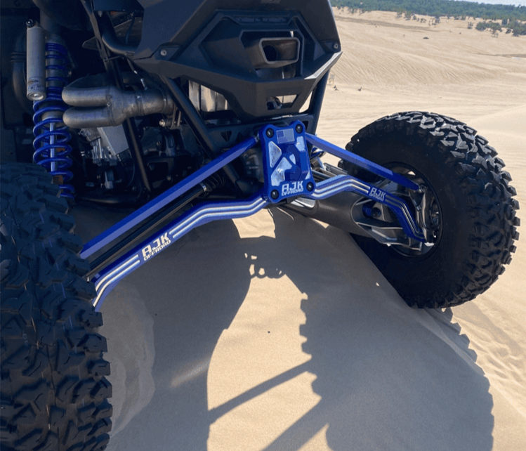 Polaris Pro R / Turbo R High Clearance Radius Rods — Polaris Pro R / Turbo R High Clearance Radius Rods by AJK Offroad in Blue Left Angle in Sand Dunes