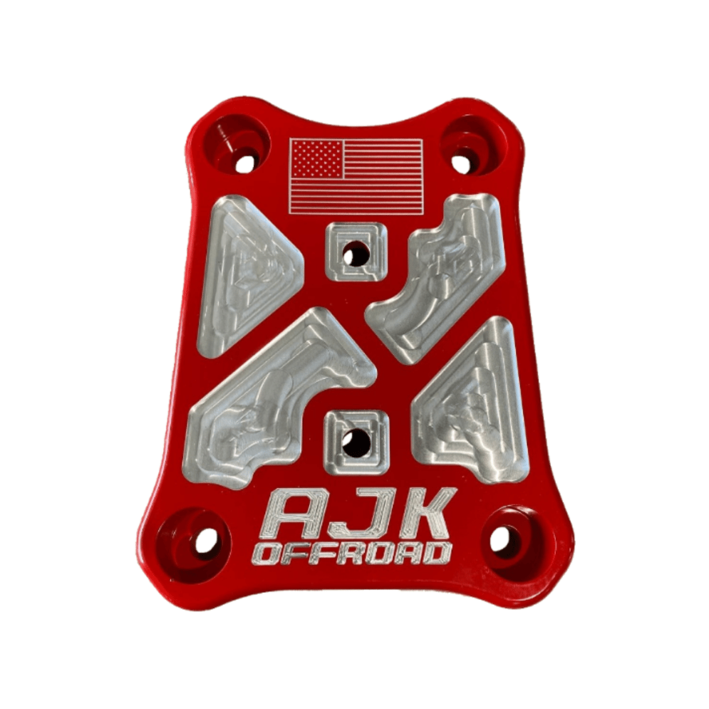 Polaris Pro R / Turbo R / Pro S Billet Radius Rod Plate / Pull Plate — Polaris Pro R / Turbo R Billet Radius Rod Plate / Pull Plate AJK Offroad Close Up of Product in Red with No Pull