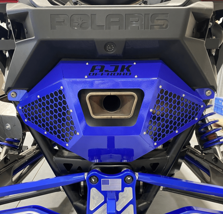 Polaris Pro R Exhaust Cover Bumper — Polaris Pro R Exhaust Cover Bumper by AJK Offroad in Black Ghost Gray Front View