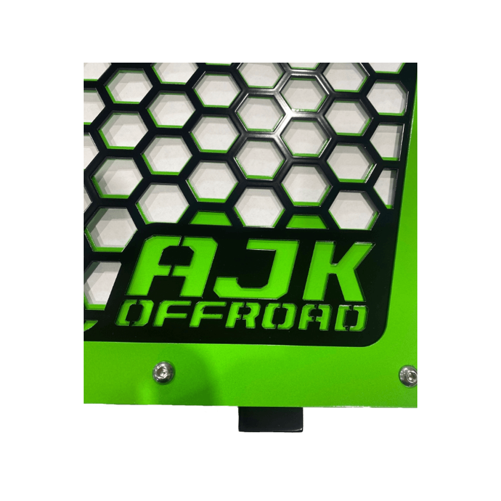 Kawasaki KRX Front Grille — Kawasaki KRX Front Grill by AJK Offroad in Green Close Up