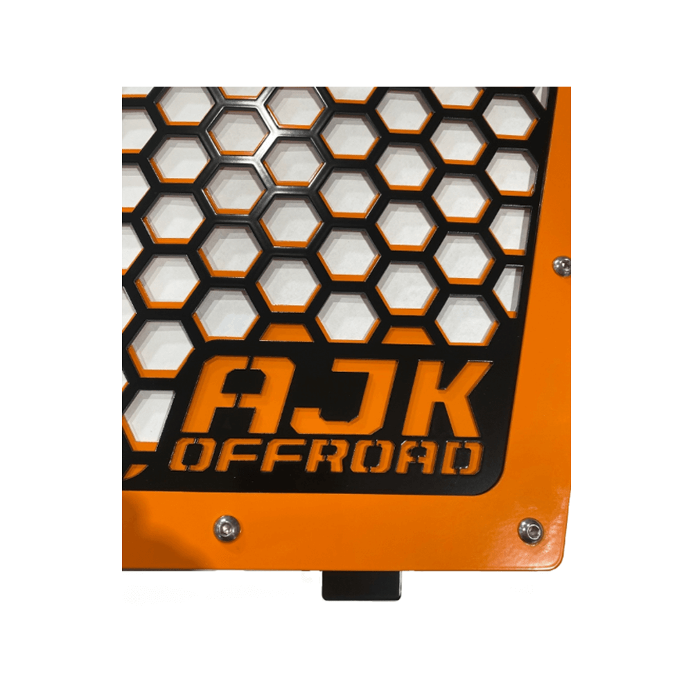 Kawasaki KRX Front Grille — Kawasaki KRX Front Grill by AJK Offroad Close Up of Logo