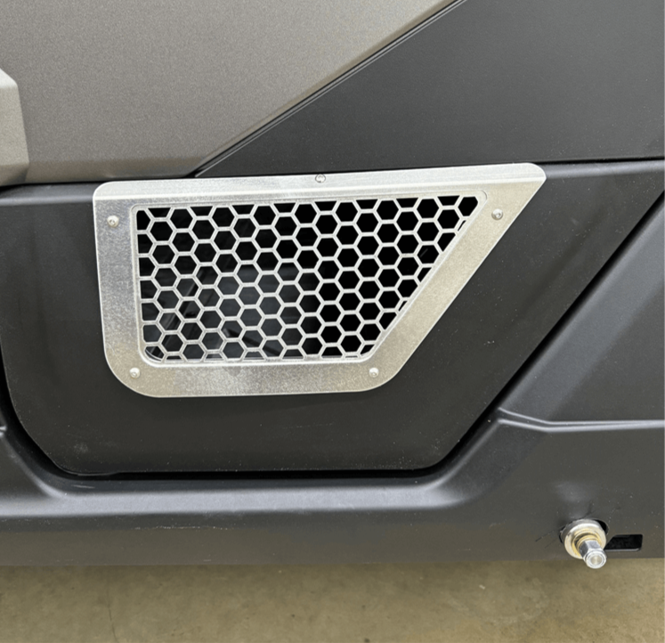Polaris Xpedition Vented Lower Doors Inserts — Polaris Xpedition Vented Lower Doors Inserts by AJK Offroad Rear Door in Raw Aluminum Close Up
