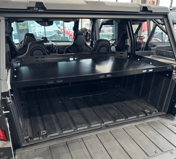 Polaris Xpedition Bed Tray — Polaris Xpedition Bed Tray by AJK Offroad Close Up Left Angle View with Tailgate Open