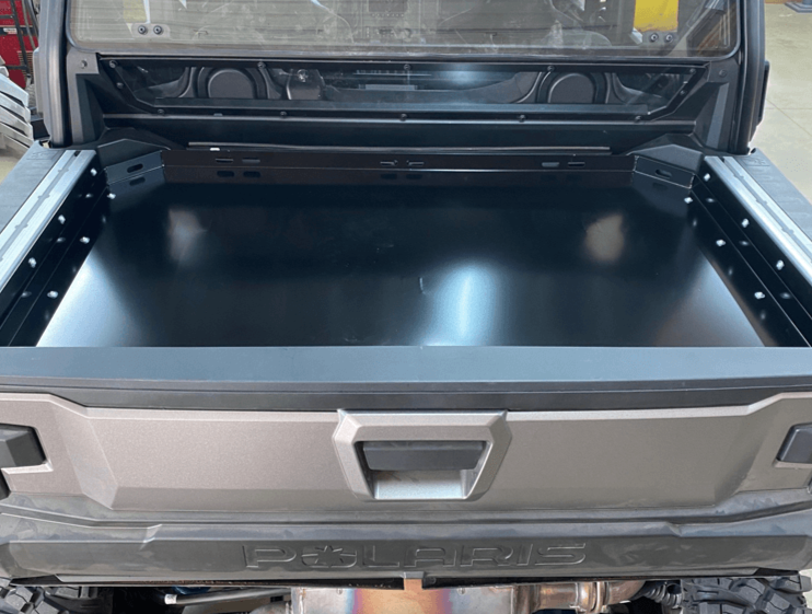 Polaris Xpedition Bed Tray — Polaris Xpedition Bed Tray by AJK Offroad Back View Mounted Lower with Tailgate Closed