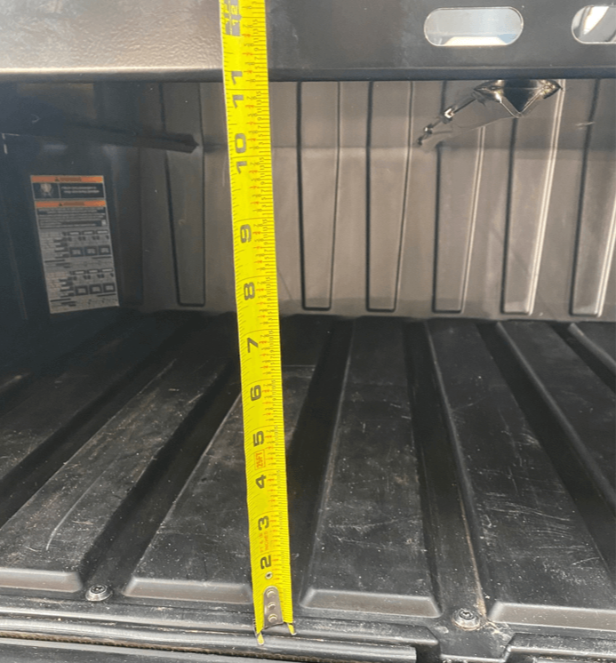 Polaris Xpedition Bed Tray — Polaris Xpedition Bed Tray by AJK Offroad Back Close Up with Measuring Tape to Show 11 Inches of Height