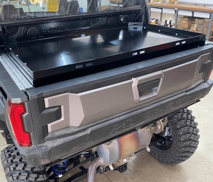 Polaris Xpedition Bed Tray — Polaris Xpedition Bed Tray by AJK Offroad Left Angle View with Tailgate Closed
