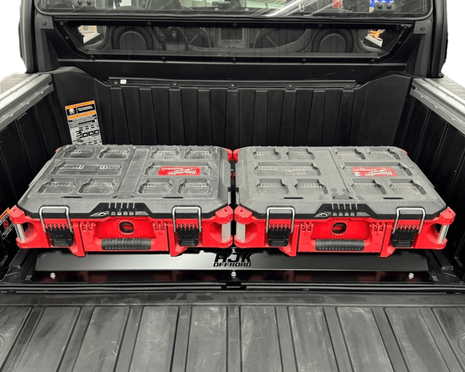 Polaris Xpedition Rear Packout Mount — Polaris Xpedition Rear Packout Mount by AJK Offroad with two flat Milwaukee kits front view