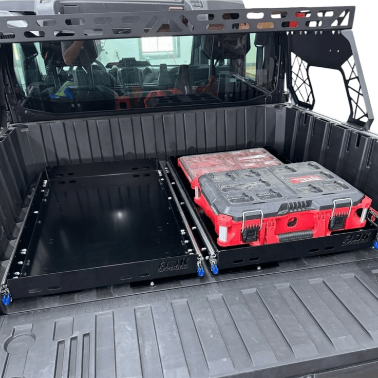 Polaris Ranger XD 1500 Bed Drawer — Polaris Ranger 1500XD Bed Drawer by AJK Offroad Two Drawers Closed, One Has Gear