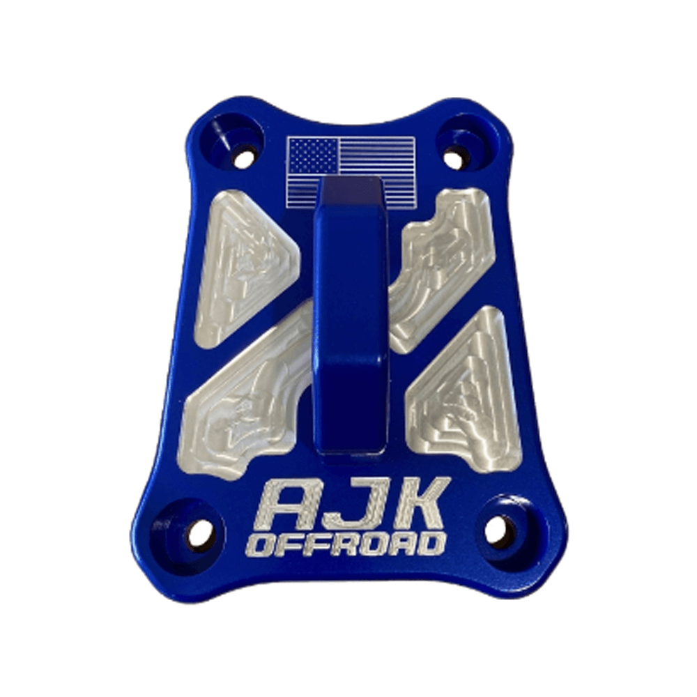 Polaris Pro R / Turbo R / Pro S Billet Radius Rod Plate / Pull Plate — Polaris Pro R / Turbo R Billet Radius Rod Plate / Pull Plate by AJK Offroad Close Up of Pull Plate in Blue