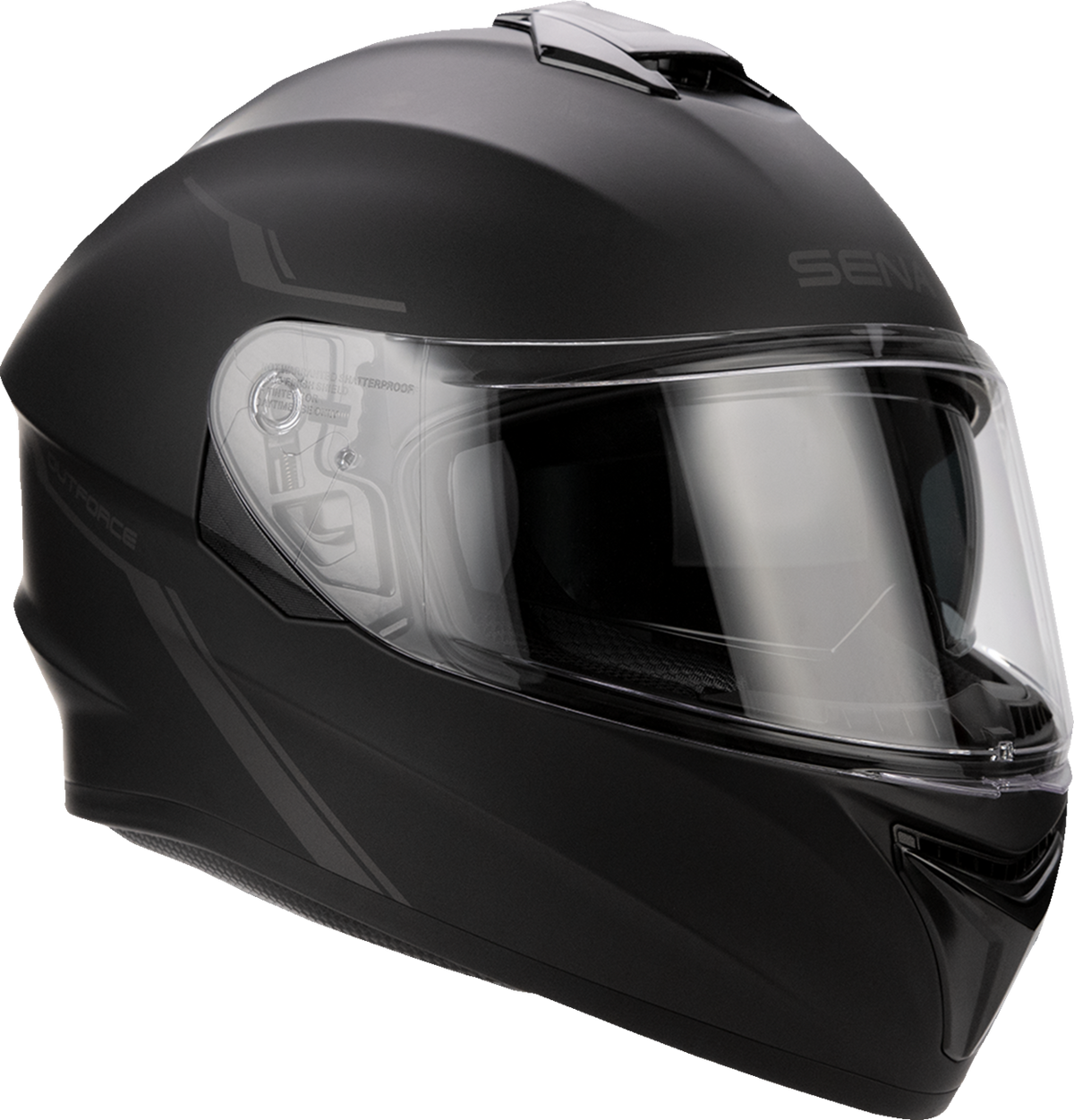 Sena Outforce full-face helmet in Matte Black β 3/4 right view