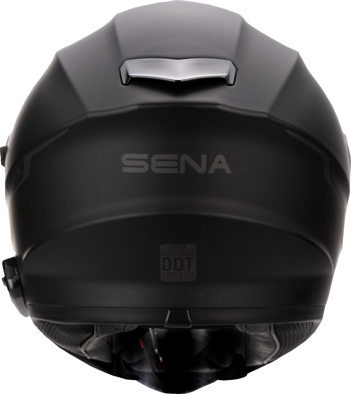 Sena Outforce full-face helmet in Matte Black β back view