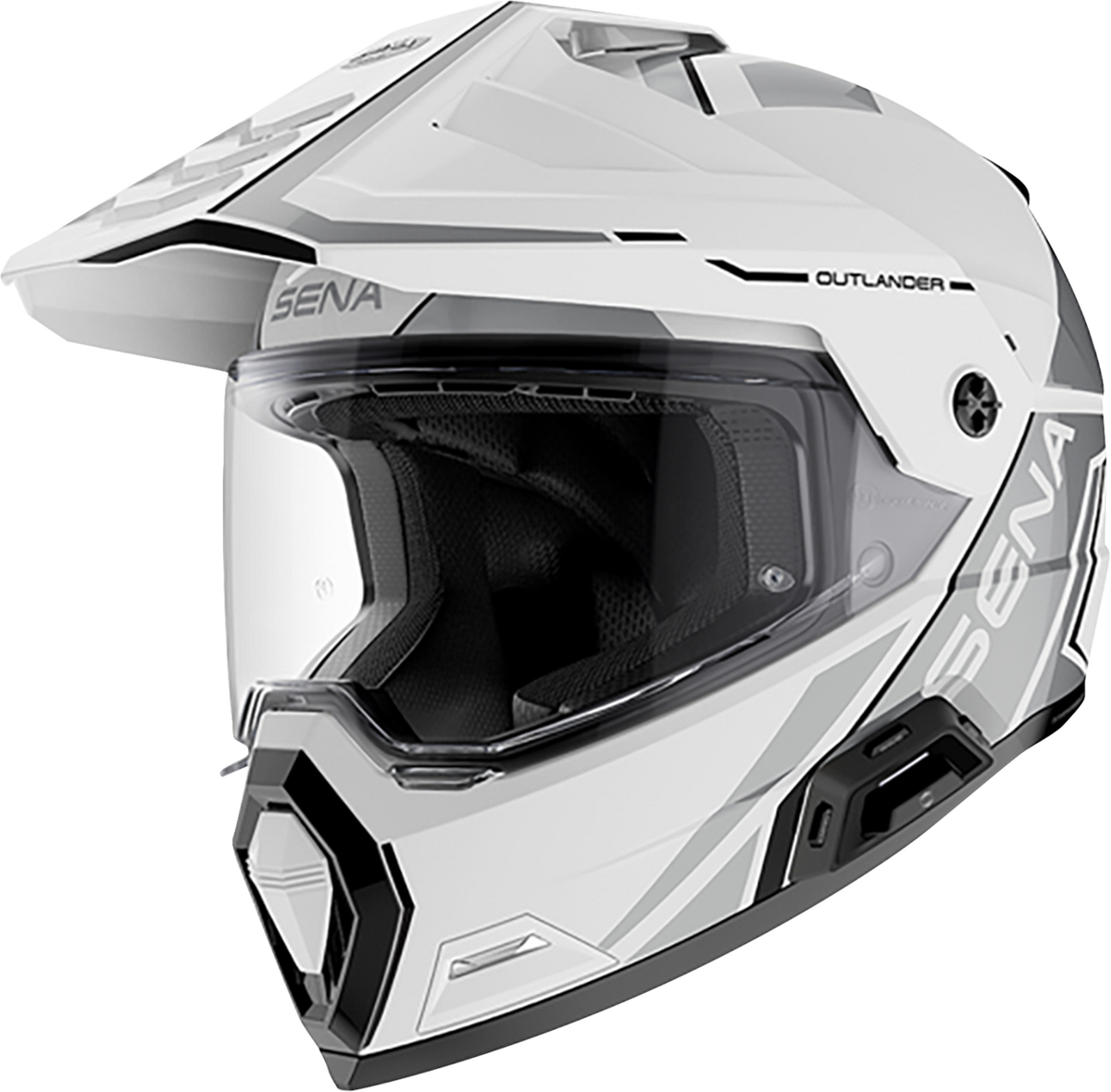 Sena Outlander dual-sport helmet in Graphic Gloss White