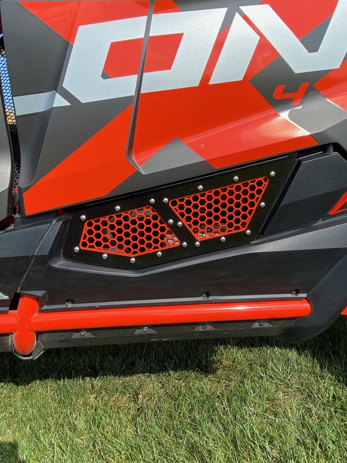 Vented Honda Talon Lower Doors — Vented Honda Talon Lower Doors by AJK Offroad Close Up of 4 Door Talon Doors Orange Color