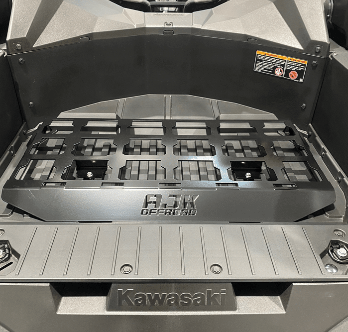 Kawasaki KRX Packout Mount 1.5 — Kawasaki KRX Packout Mount 1.5 by AJK Offroad front view of empty installed packout mount