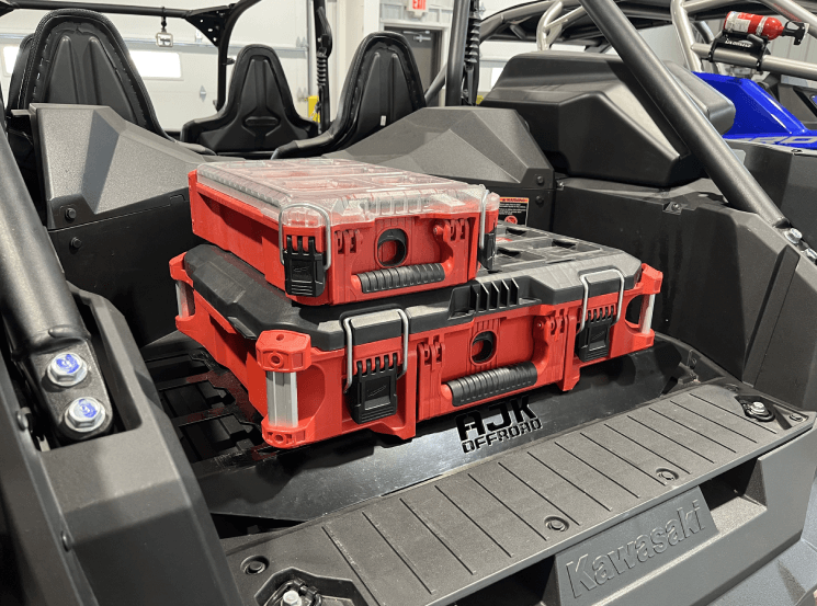 Kawasaki KRX Packout Mount - Subwoofer Compatible — Kawasaki KRX Packout Mount - Subwoofer Compatible by AJK Offroad with large kit and smaller kit stacked on top