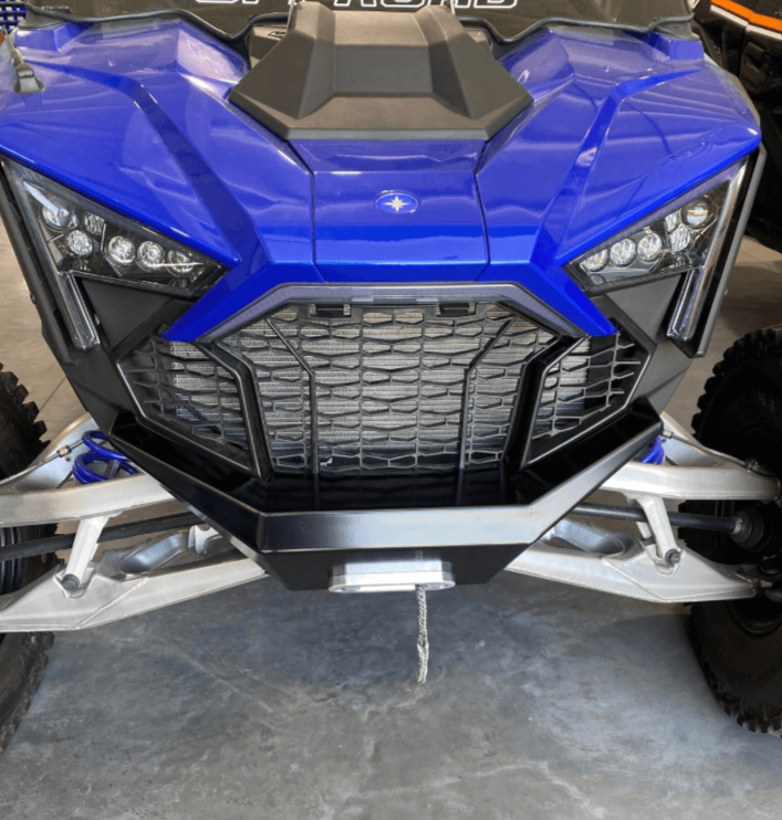 Polaris Pro R Front Bumper — Polaris Pro R Front Bumper Powder Black Close Up View by AJK Offroad