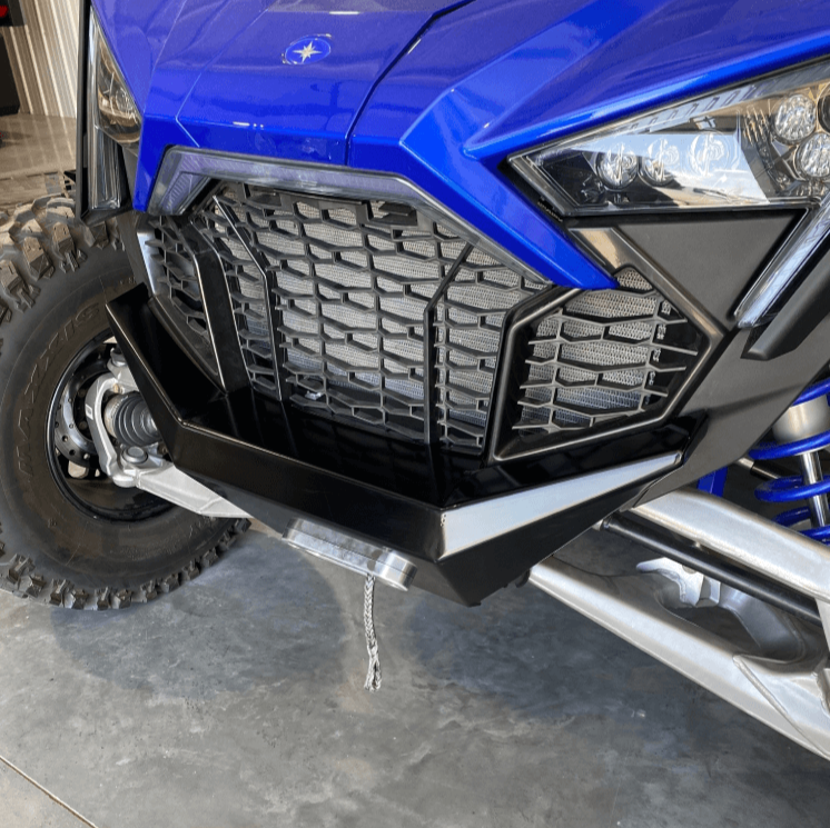 Polaris Pro R Front Bumper — Polaris Pro R Front Bumper Powder Black Close Up Side View by AJK Offroad