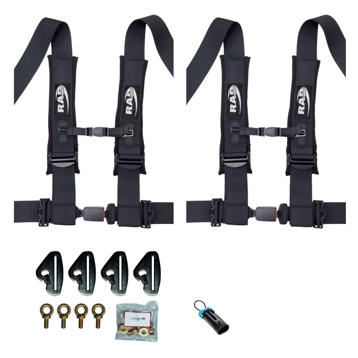 CAN-AM X3 4-point harness kit with quick-release auto latch, memory foam shoulder pads, adjustable sternum clips, and mounting hardware.
