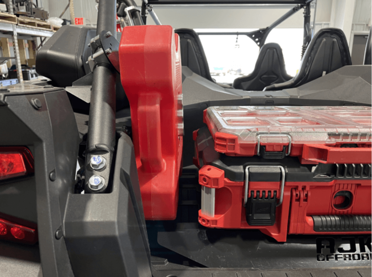 Kawasaki KRX Rotopax Mount — Kawasaki KRX Rotopax Mount by AJK Offroad Installed with Side Close Up