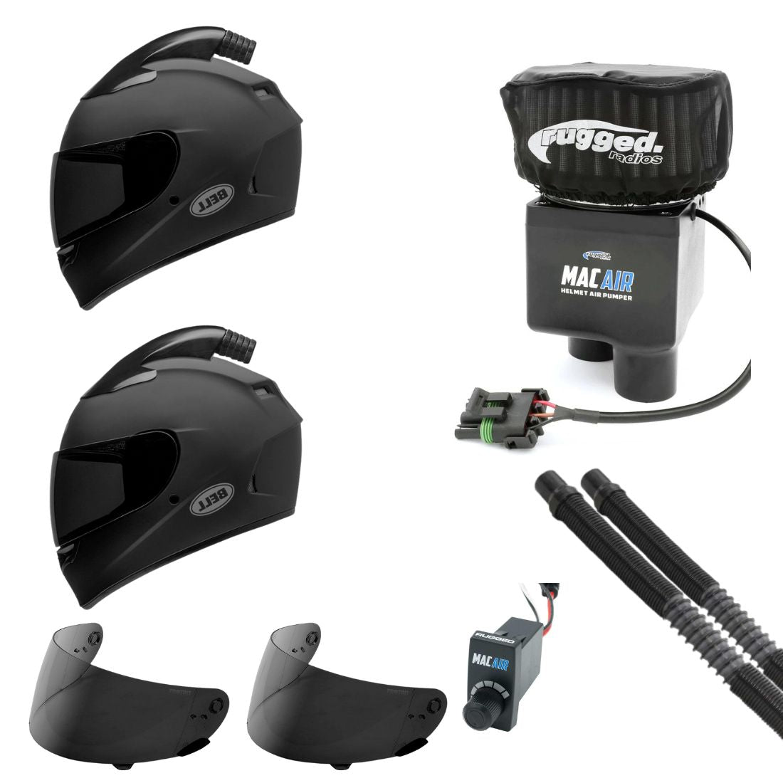 Mac Air Two Person Air Pumper complete system with with 2 Bell Qualifier Pumper Helmets - Rad UTV Parts