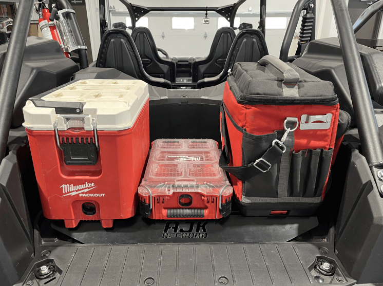 Kawasaki KRX Packout Mount - Subwoofer Compatible — Kawasaki KRX Packout Mount - Subwoofer Compatible by AJK Offroad front view with three kits installed