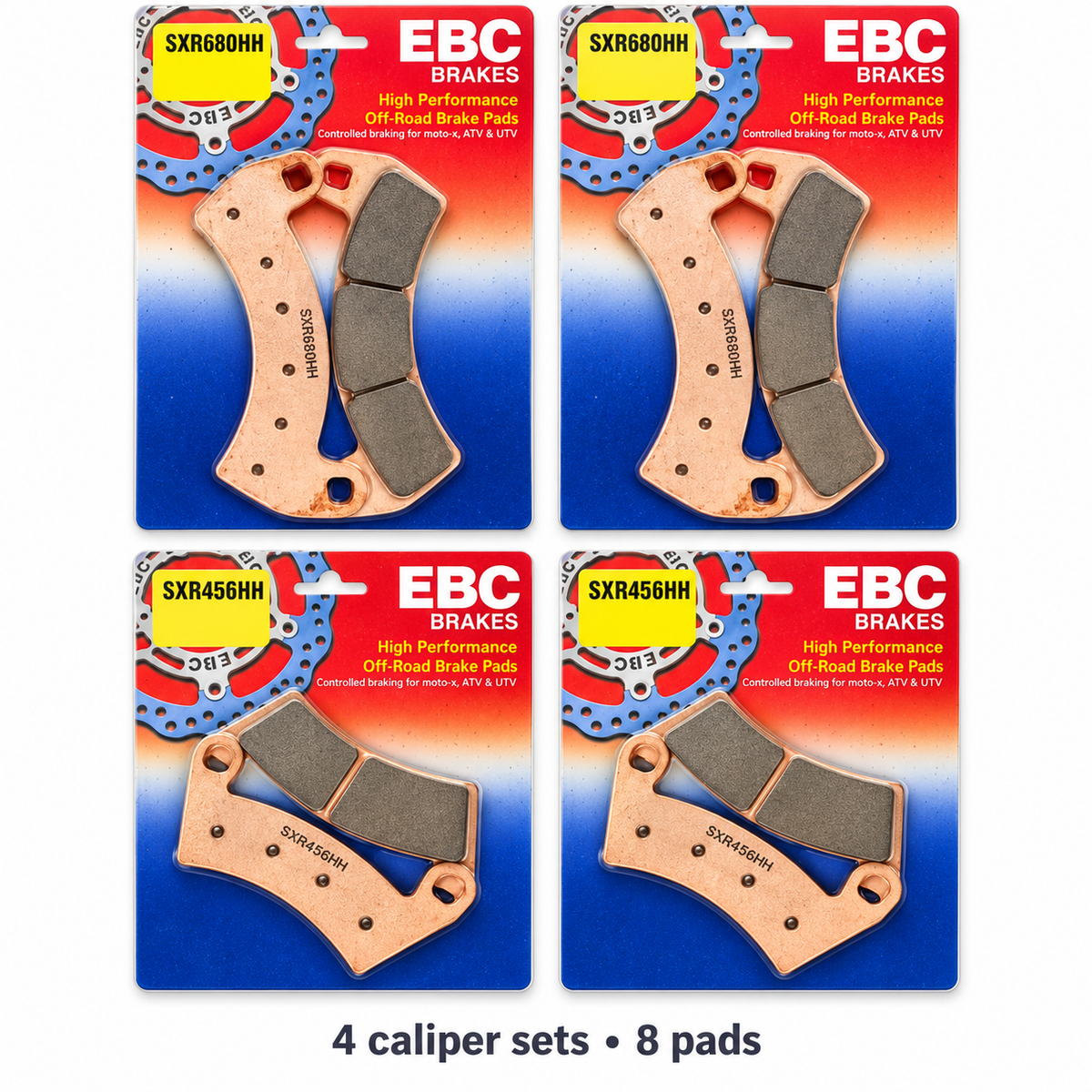 Polaris General XP 4 EBC SXR complete brake pad kit: two SXR680HH front sets and two SXR456HH rear sets, eight pads total