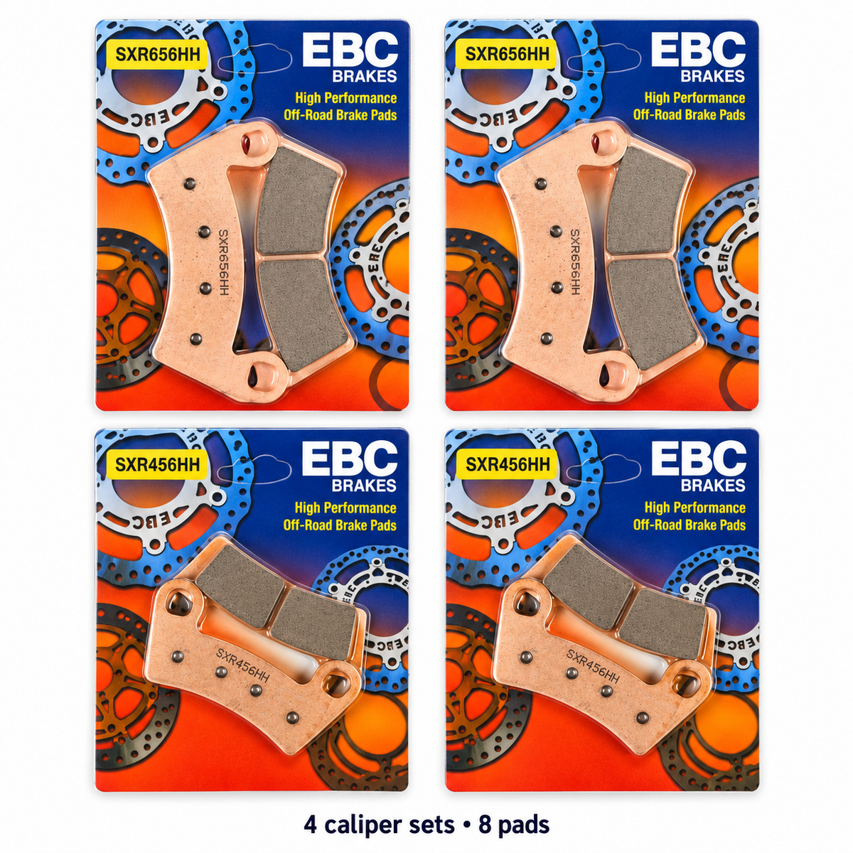 Polaris Ranger 1000 / XP 1000 4-Wheel Brake Pad Kit | EBC SXR showing all eight pads; 2 x SXR656HH, 2 x SXR456HH