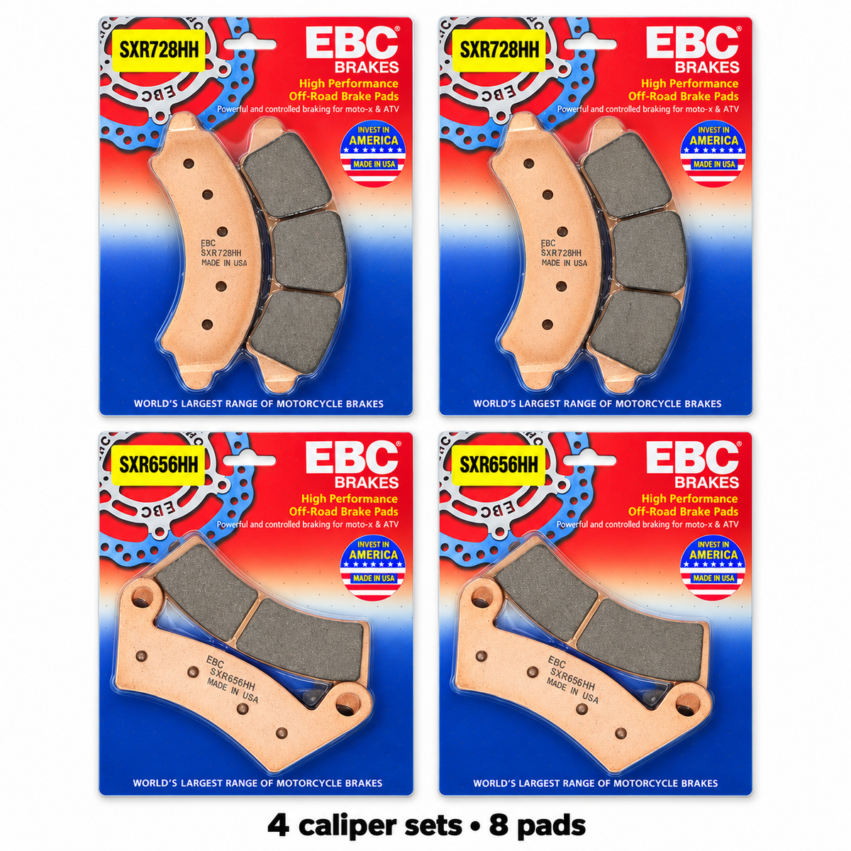 Polaris RZR Pro R / Pro S / Turbo R Brake Pad Kit | EBC SXR showing all eight pads; 2 x SXR728HH, 2 x SXR656HH