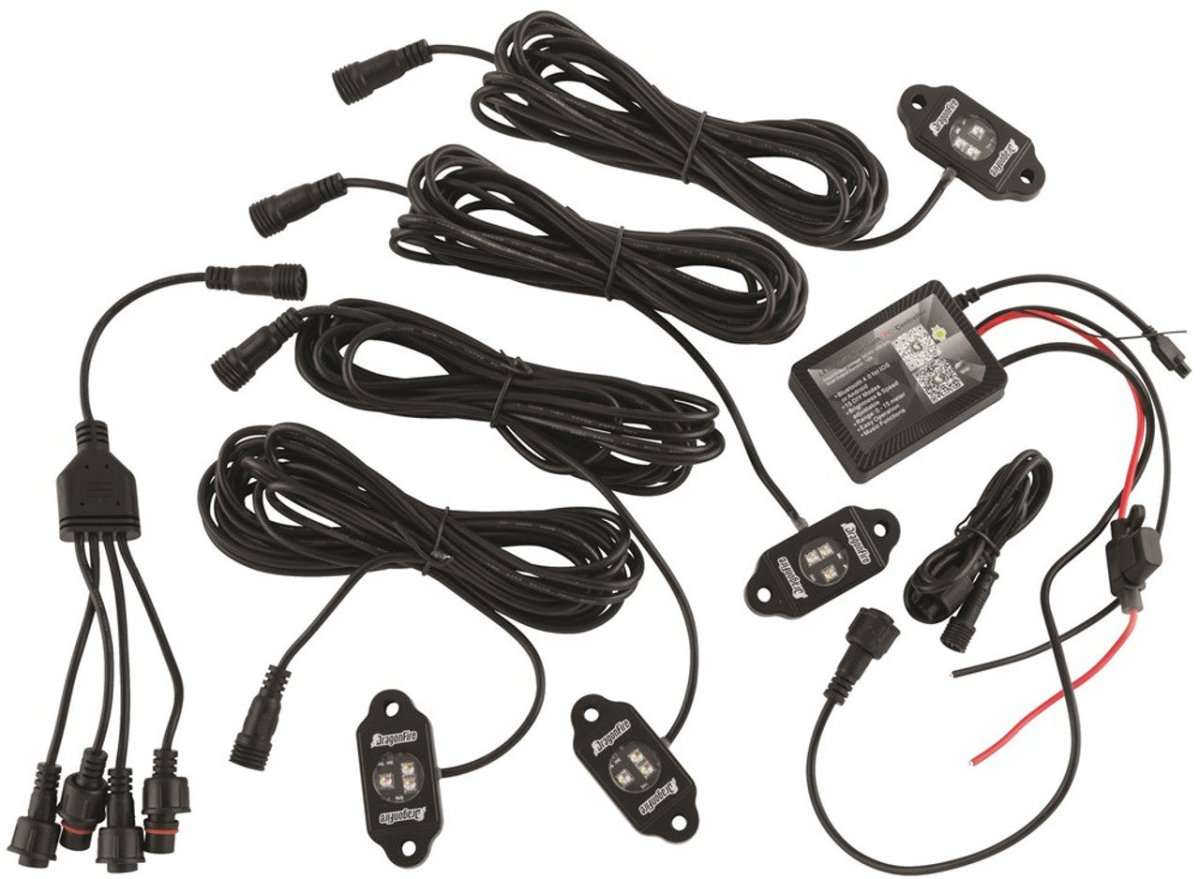 Rock Lights by Dragonfire Racing lighting kit with RGBW controllers and multiple cables for UTV off-road customization