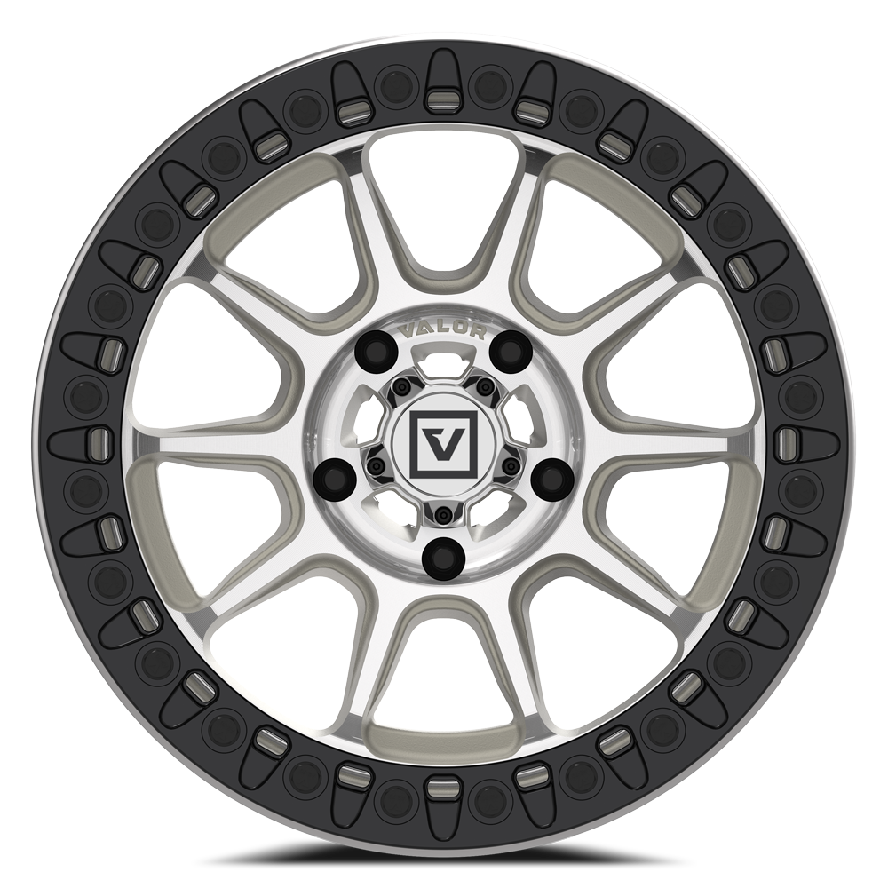 Valor Offroad V18 Beadlock Raw Machined 15x7 UTV wheel front view
