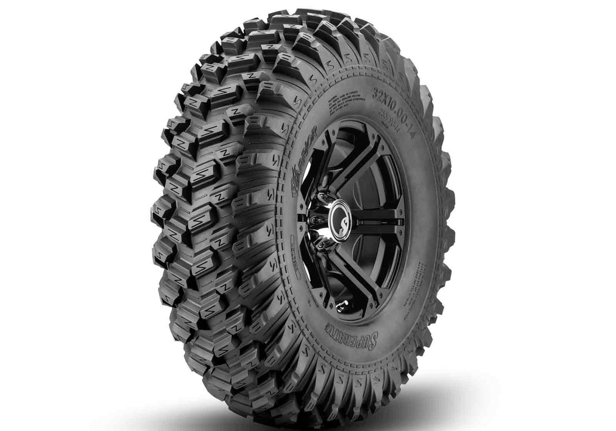 SuperATV Standard XT Warrior Tires 32x10x14 on 14x7 Bandit H-Series Black Wheels 4/156 Pattern