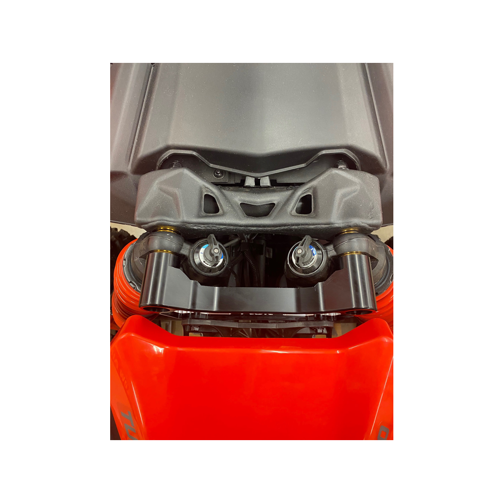 Can-Am Maverick X3 Billet Aluminum Shock Tower Brace — Can-Am Maverick X3 Billet Aluminum Shock Tower Brace by AJK Offroad Installed on Red Can-Am Top Down View