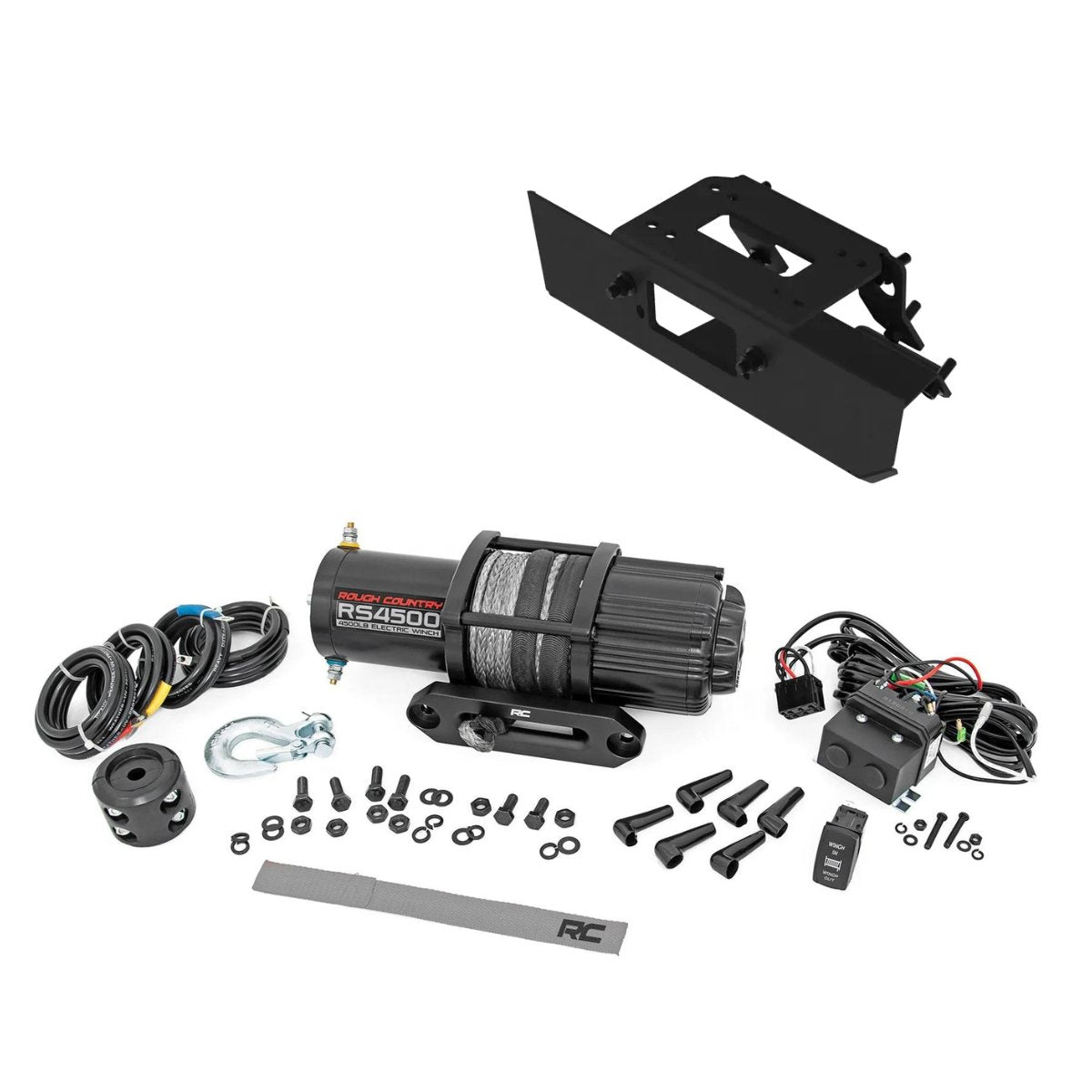 2024 RZR XP 1000 Winch Kit 4500lb Rough Country Synthetic Winch with Kolpin Mount - Rad Parts