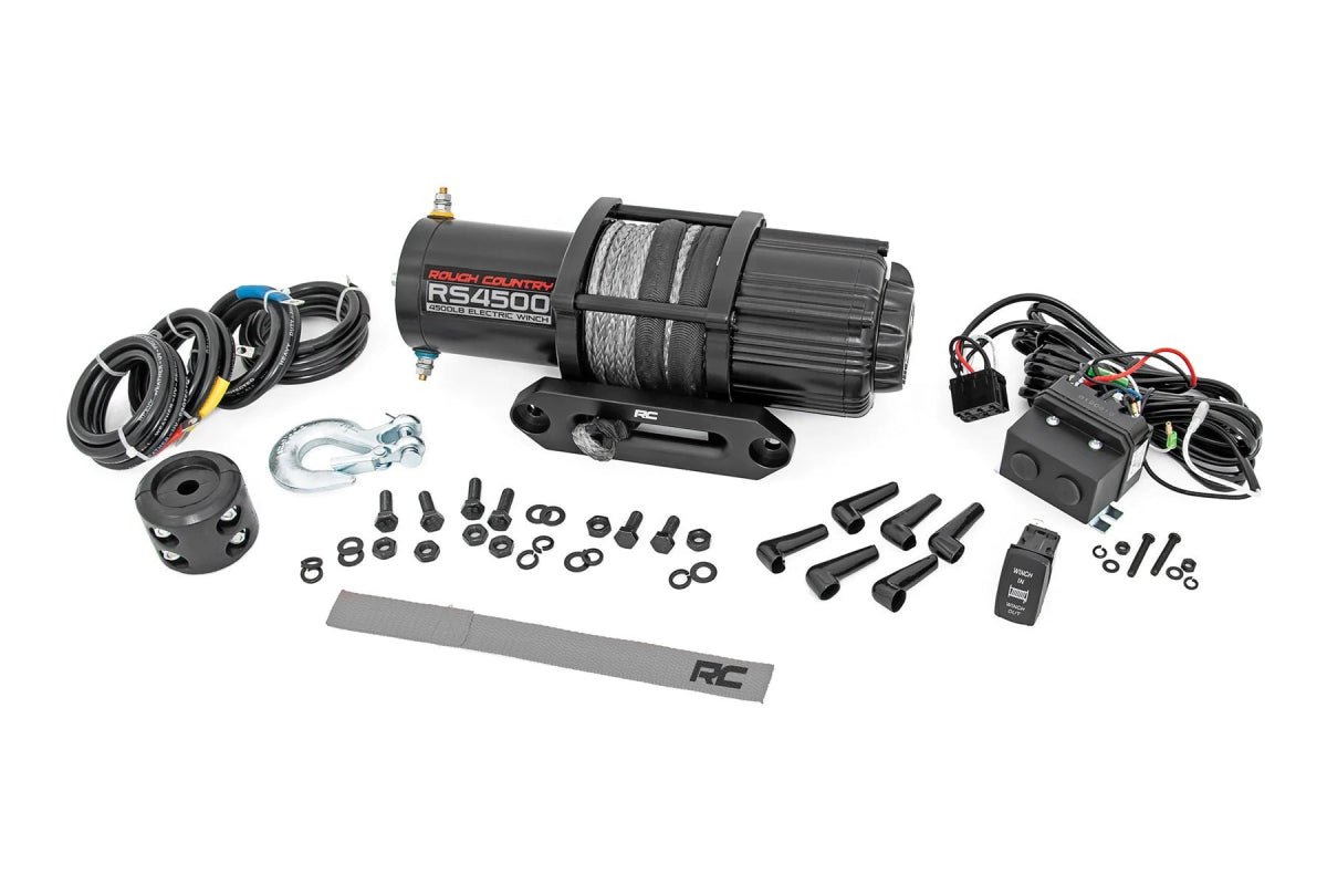 2024 RZR XP 1000 Winch Kit 4500lb Rough Country Synthetic Winch with Kolpin Mount - Rad Parts