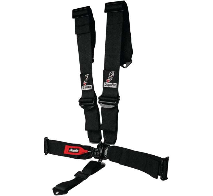 5-Point SFI certified black racing harness with 3-inch adjustable straps by Dragonfire Racing