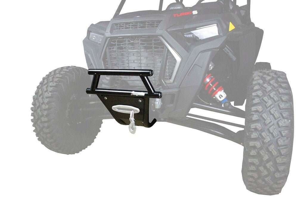 Dragonfire Race Front Bumper black steel mount with winch hook for 2014+ Polaris RZR off-road vehicle