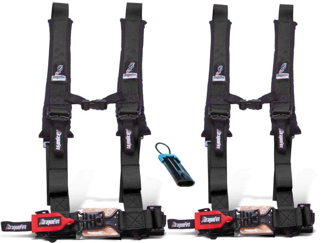Dragonfire Racing 4-point black UTV harness set with override plug and memory foam shoulder pads