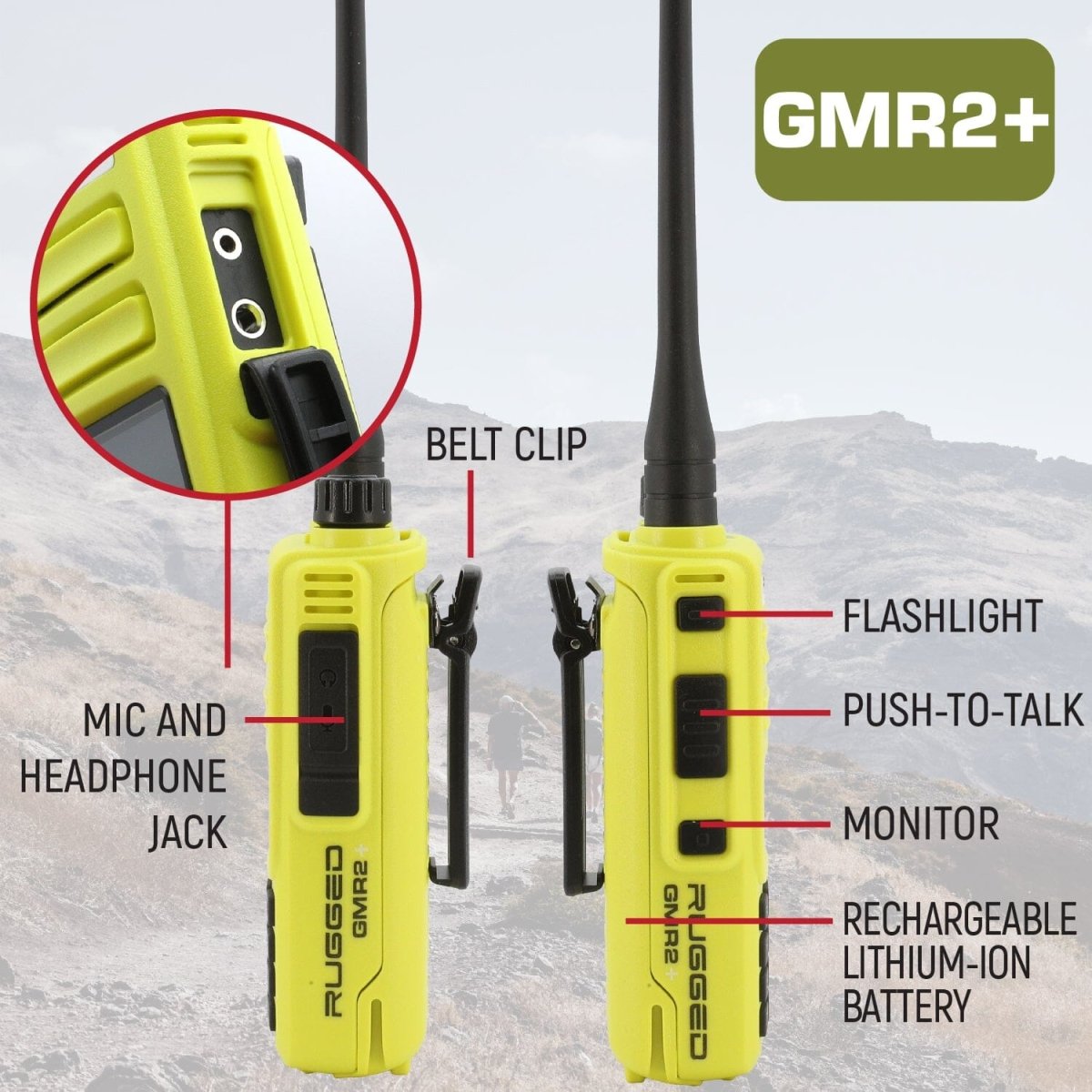 GMR2 PLUS GMRS 2 PACK High Vis Safety Yellow | Rugged Radios - Rad Parts