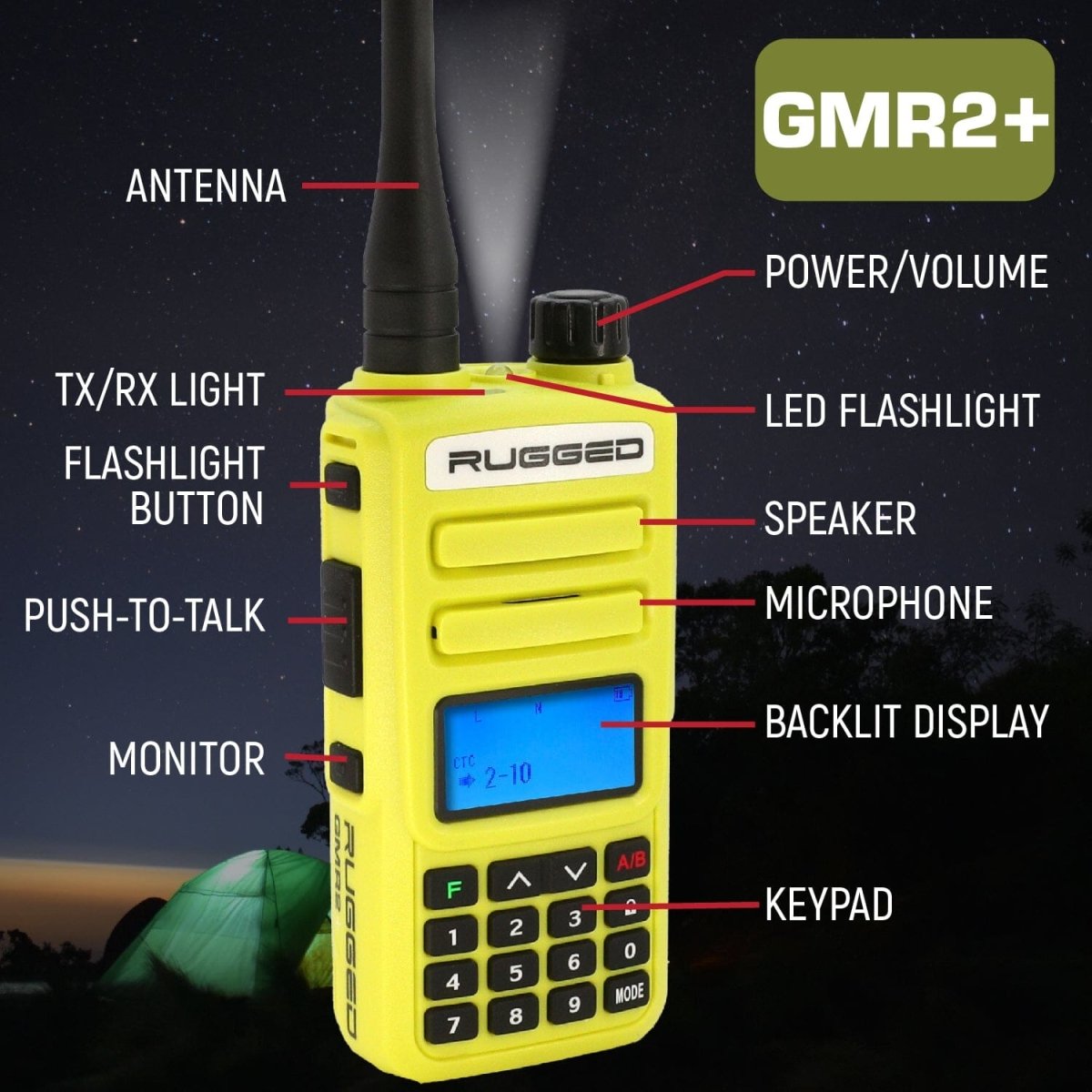 GMR2 PLUS GMRS 2 PACK High Vis Safety Yellow | Rugged Radios - Rad Parts