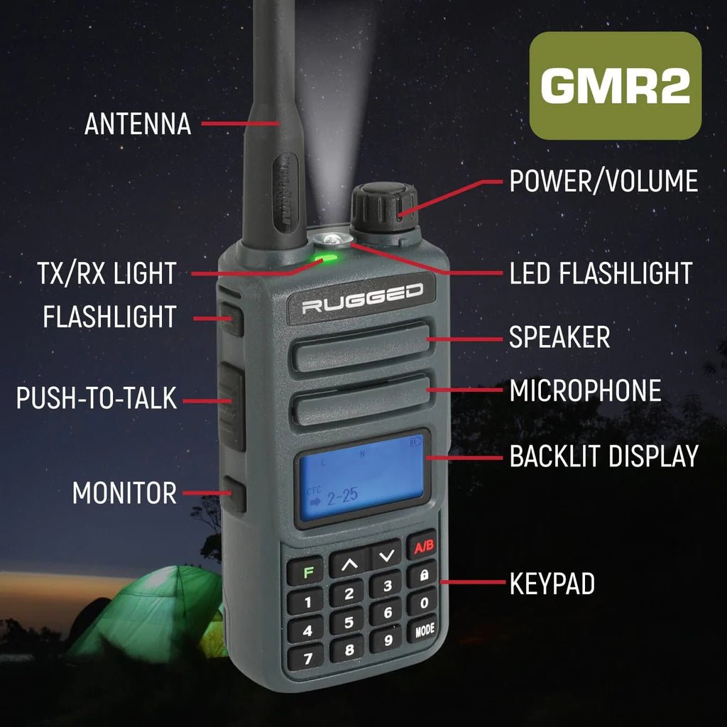 GMRS Handheld Radio with Hand Mic | Rugged Radios GMR2 - Rad Parts