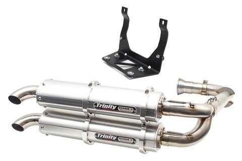 Maverick X3 full dual exhaust system with brushed stainless steel pipes and dual aluminum mufflers by Trinity Racing