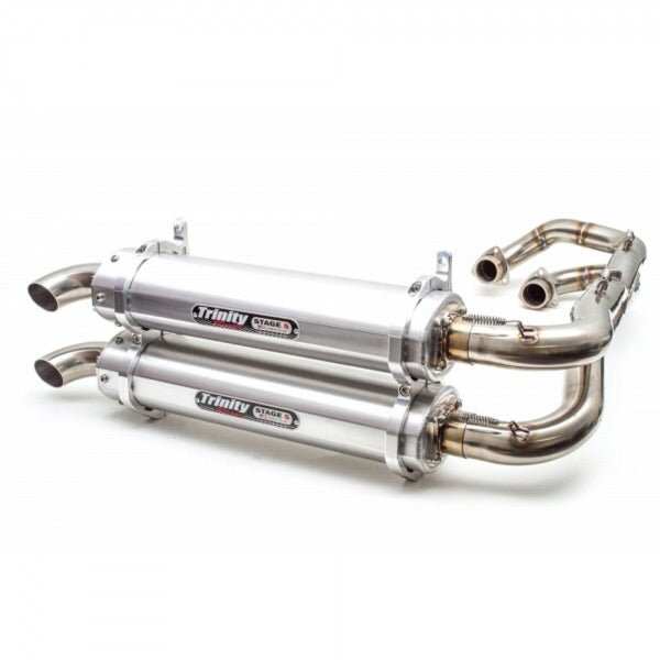 Polaris General Full Dual exhaust system by Trinity Racing with dual aluminum mufflers and stainless steel pipes
