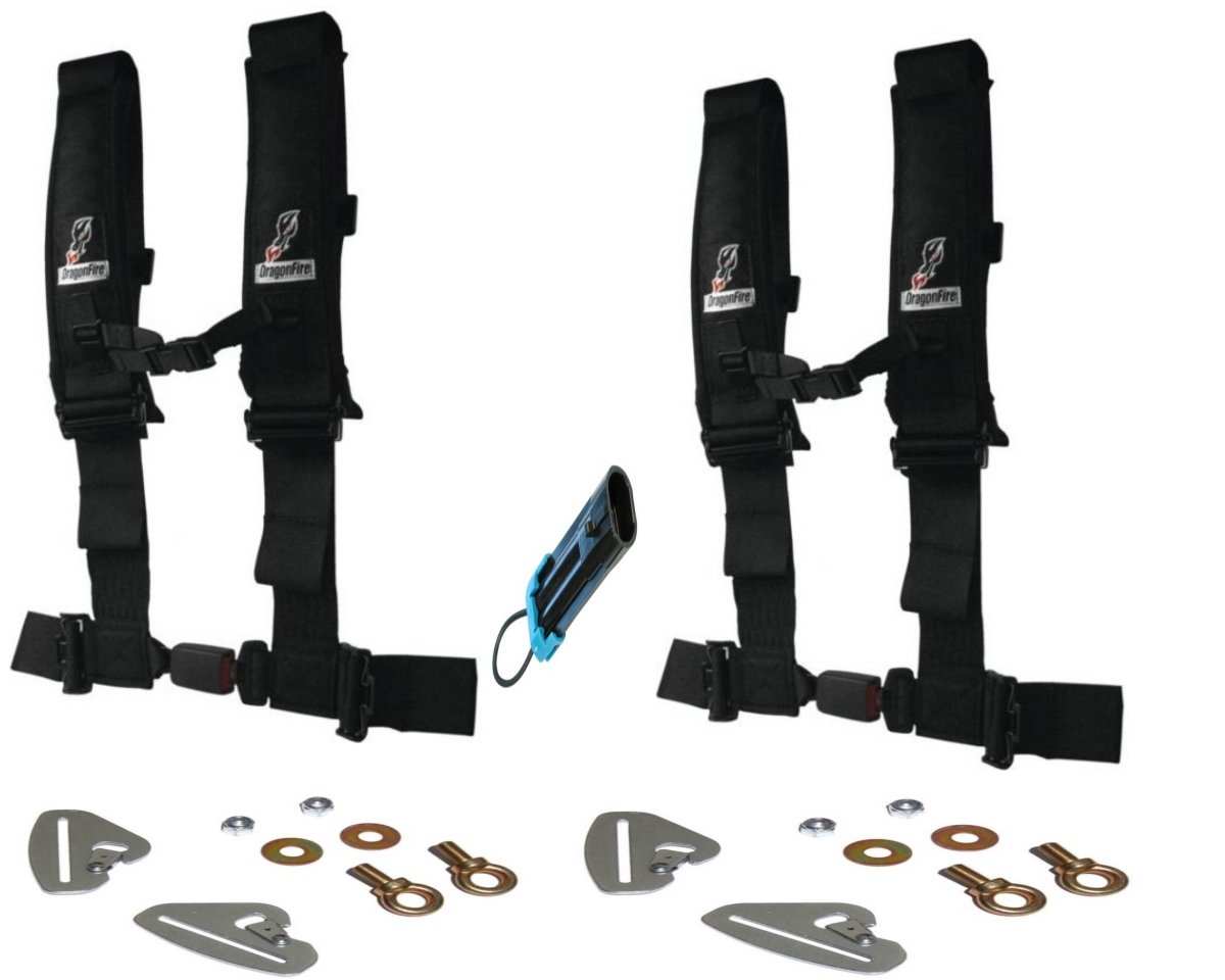 Polaris RZR Quick Release 4 Point Harness 3 Inch Kits with black Dragonfire straps and hardware components